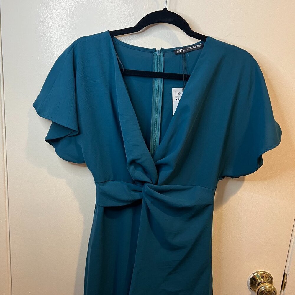 NWT Zara Teal Cross Ruffled Jumpsuit, Size XS - Picture 6 of 15